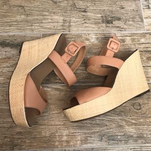 J CREW nude platform wedge peep toe heels size 7